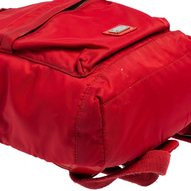 Pre Owned Dolce & Gabbana Red Nylon Logo Plaque Small Backpack