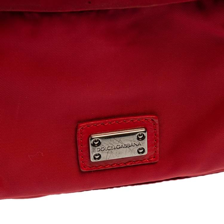 Pre Owned Dolce & Gabbana Red Nylon Logo Plaque Small Backpack