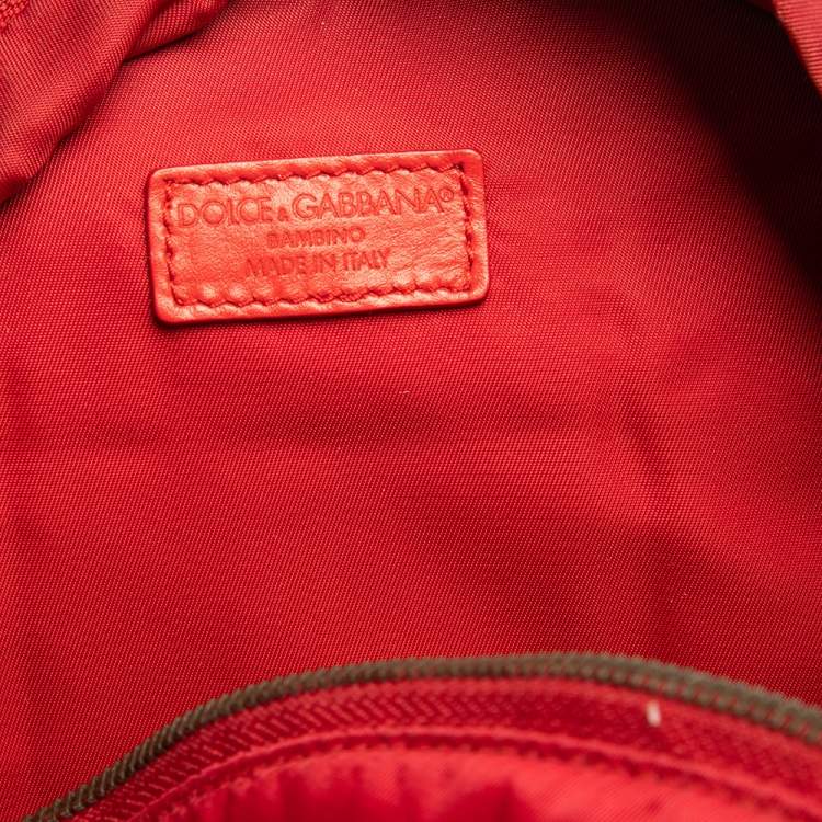 Pre Owned Dolce & Gabbana Red Nylon Logo Plaque Small Backpack