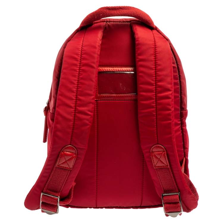 Pre Owned Dolce & Gabbana Red Nylon Logo Plaque Small Backpack