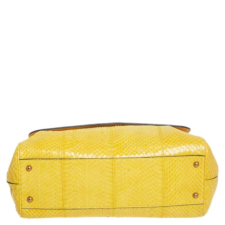 Pre Owned Dolce & Gabbana Yellow Python Medium Heritage Miss Sicily Top Handle Bag