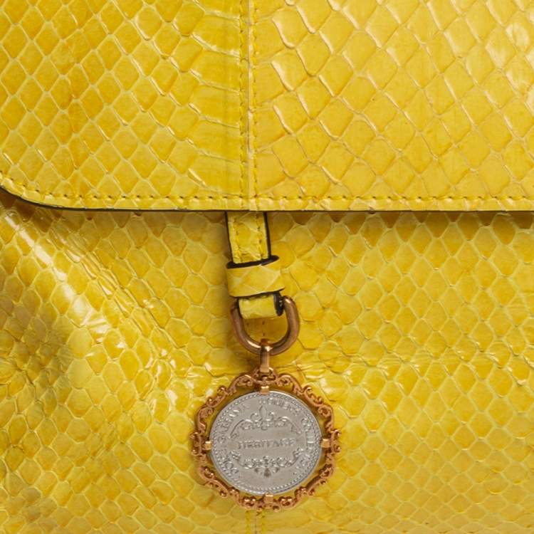 Pre Owned Dolce & Gabbana Yellow Python Medium Heritage Miss Sicily Top Handle Bag
