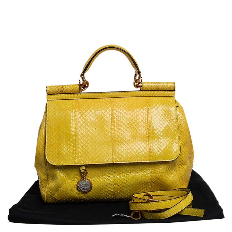 Pre Owned Dolce & Gabbana Yellow Python Medium Heritage Miss Sicily Top Handle Bag