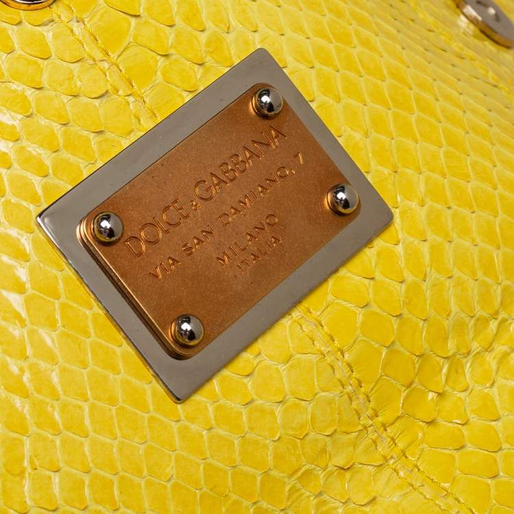 Pre Owned Dolce & Gabbana Yellow Python Medium Heritage Miss Sicily Top Handle Bag