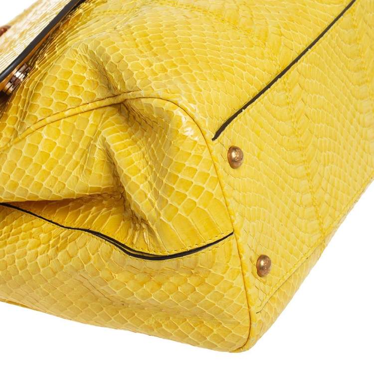 Pre Owned Dolce & Gabbana Yellow Python Medium Heritage Miss Sicily Top Handle Bag