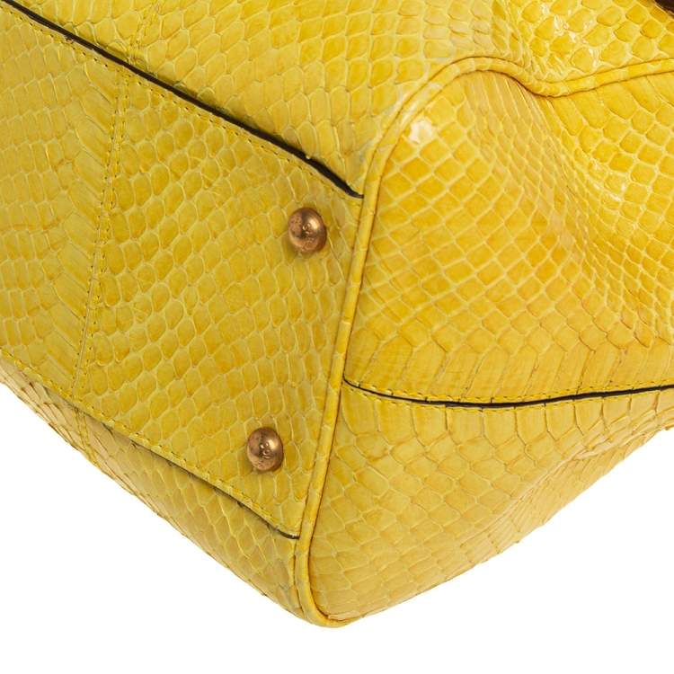 Pre Owned Dolce & Gabbana Yellow Python Medium Heritage Miss Sicily Top Handle Bag