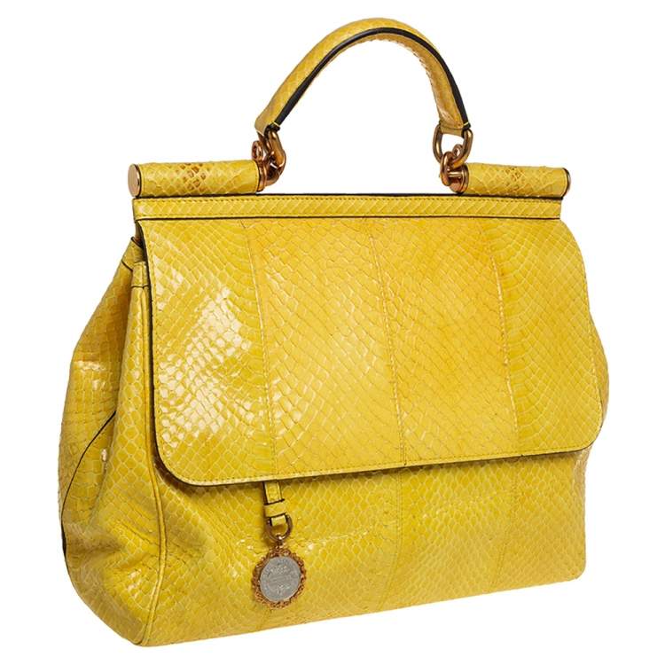 Pre Owned Dolce & Gabbana Yellow Python Medium Heritage Miss Sicily Top Handle Bag