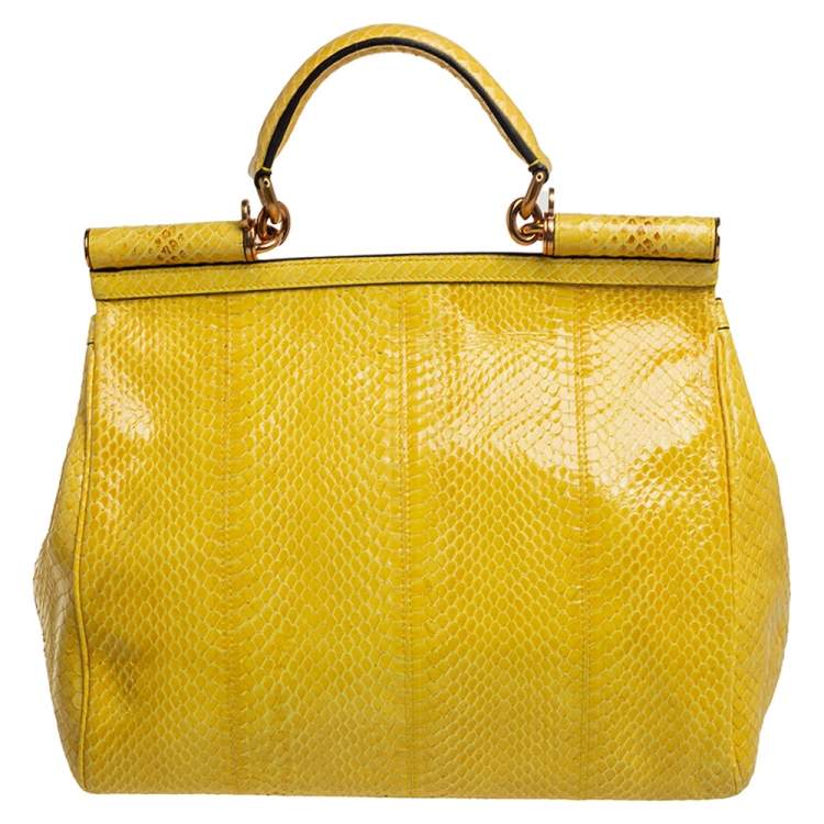 Pre Owned Dolce & Gabbana Yellow Python Medium Heritage Miss Sicily Top Handle Bag