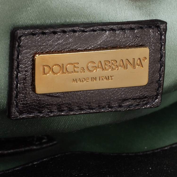 Pre Owned Dolce & Gabbana Metallic Green Python Large Miss Sicily Top Handle Bag