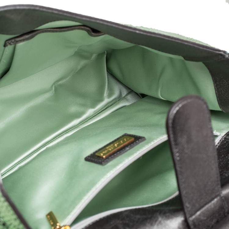 Pre Owned Dolce & Gabbana Metallic Green Python Large Miss Sicily Top Handle Bag
