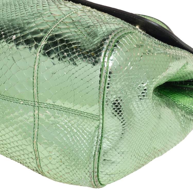 Pre Owned Dolce & Gabbana Metallic Green Python Large Miss Sicily Top Handle Bag