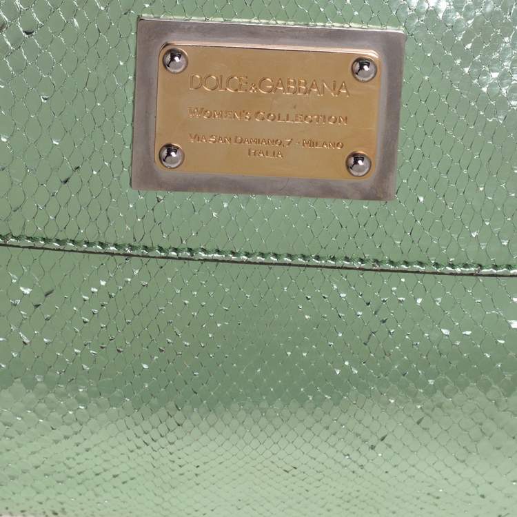 Pre Owned Dolce & Gabbana Metallic Green Python Large Miss Sicily Top Handle Bag