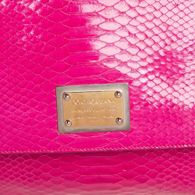Pre Owned Dolce & Gabbana Pink Python Large Miss Sicily Top Handle Bag