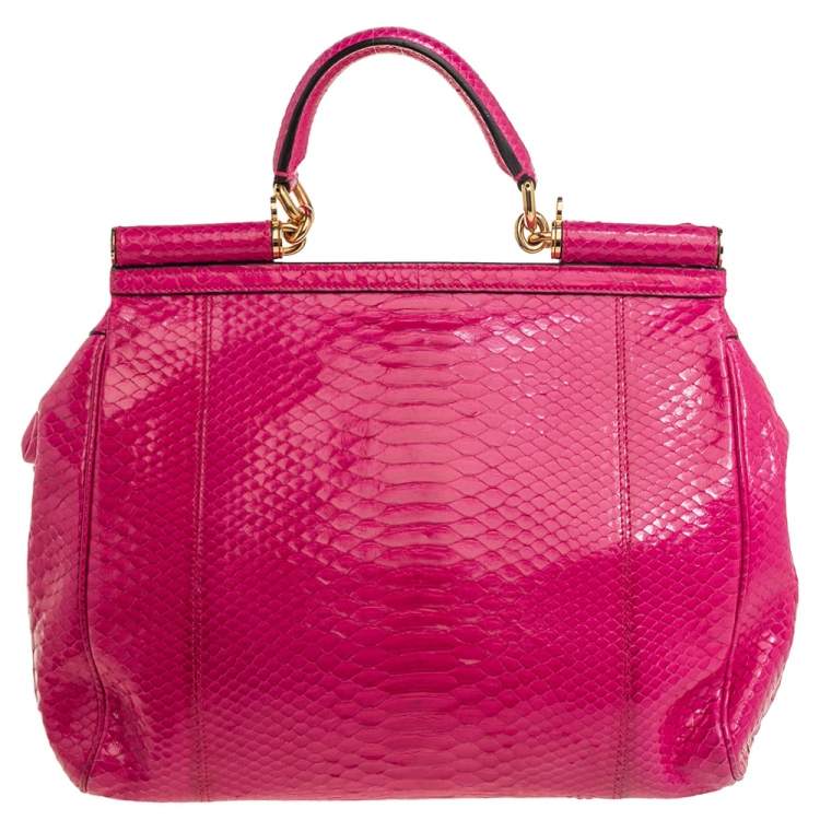 Pre Owned Dolce & Gabbana Pink Python Large Miss Sicily Top Handle Bag