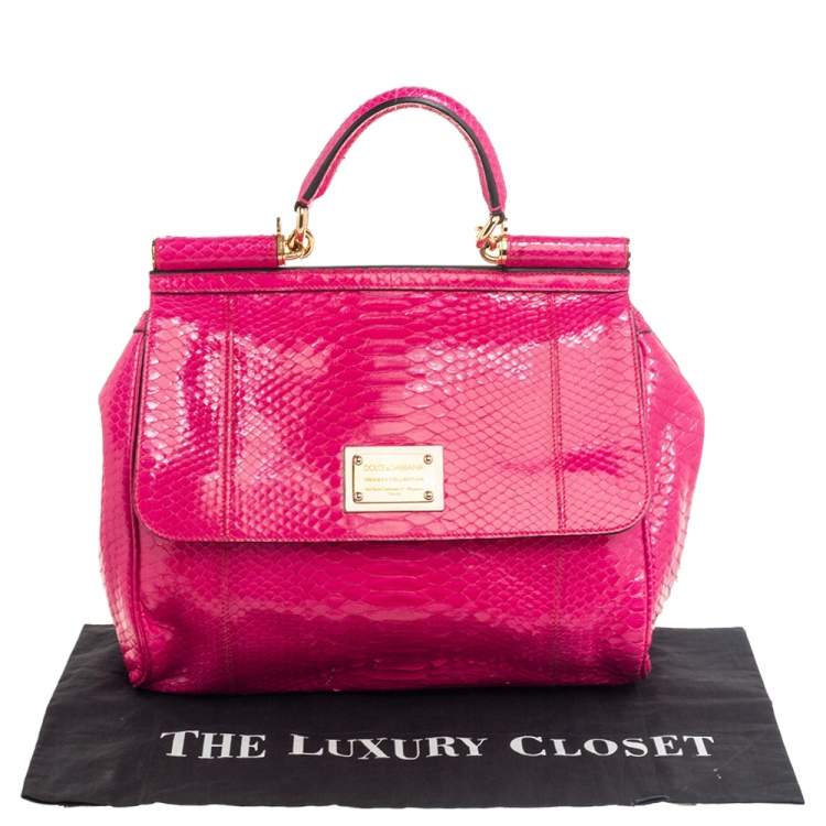 Pre Owned Dolce & Gabbana Pink Python Large Miss Sicily Top Handle Bag