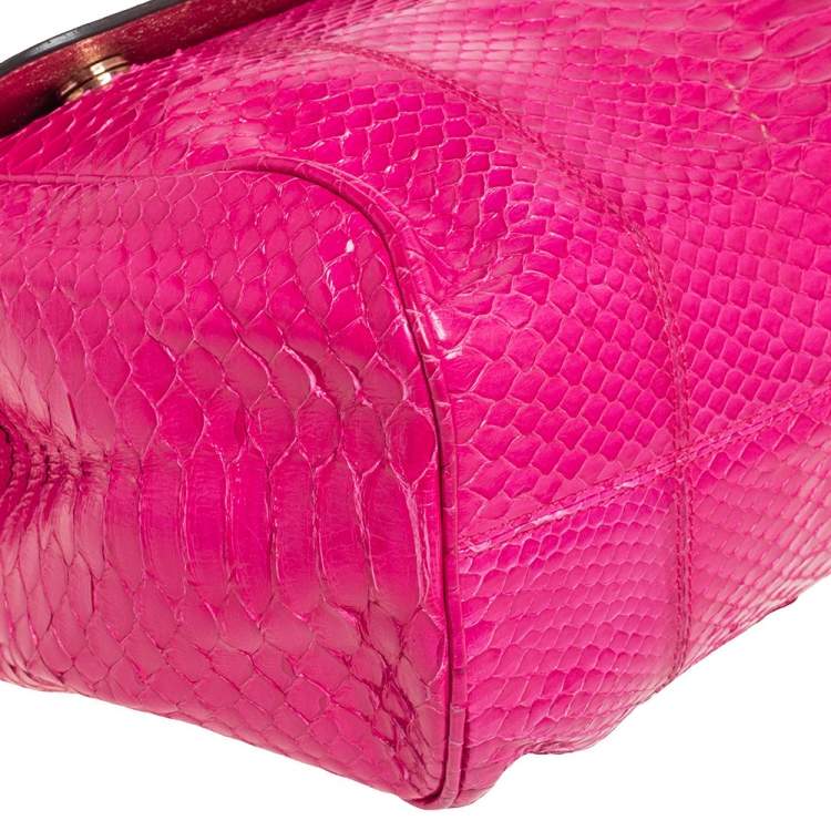 Pre Owned Dolce & Gabbana Pink Python Large Miss Sicily Top Handle Bag