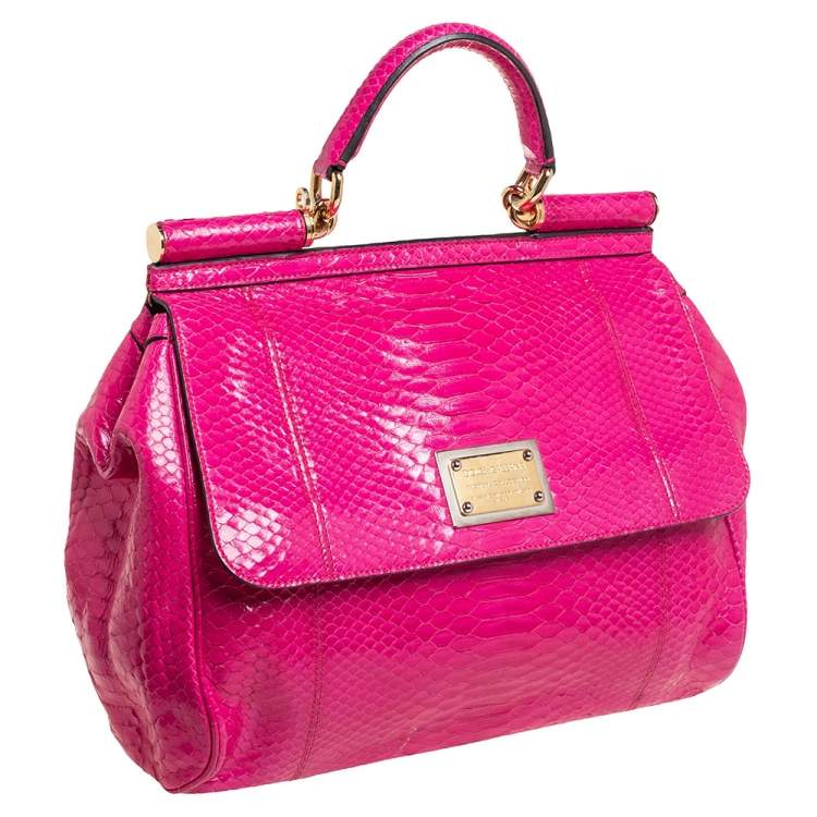Pre Owned Dolce & Gabbana Pink Python Large Miss Sicily Top Handle Bag
