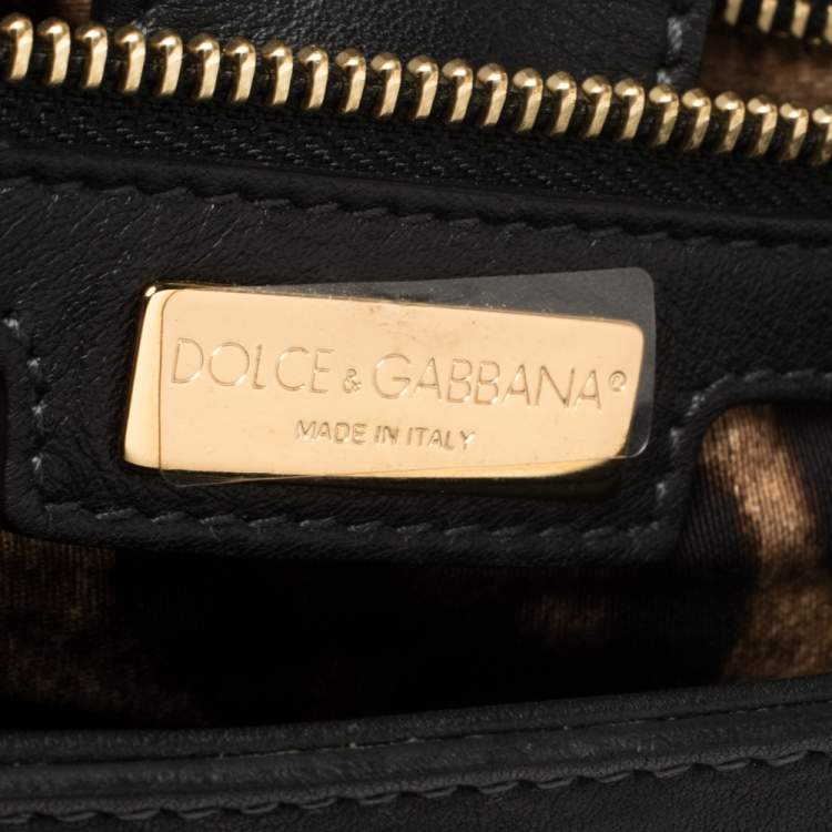 Pre Owned Dolce & Gabbana Black Lace and Leather Miss Sicily Top Handle Bag