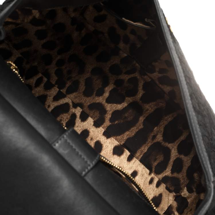 Pre Owned Dolce & Gabbana Black Lace and Leather Miss Sicily Top Handle Bag