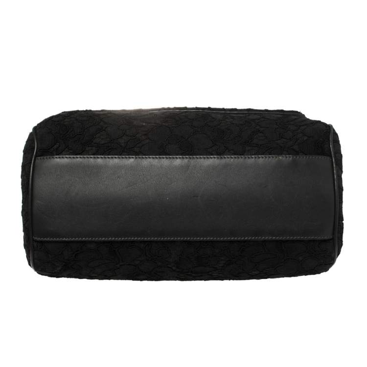 Pre Owned Dolce & Gabbana Black Lace and Leather Miss Sicily Top Handle Bag