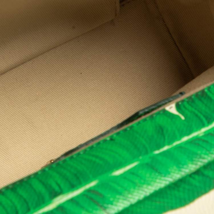 Pre Owned Dolce & Gabbana Banana Leaf Print Leather Small Miss Sicily Top Handle Bag