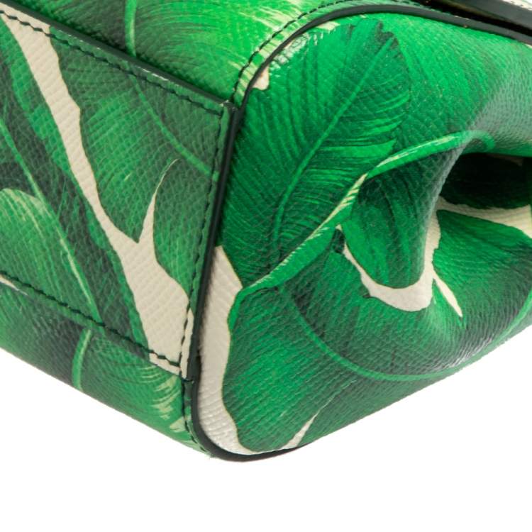 Pre Owned Dolce & Gabbana Banana Leaf Print Leather Small Miss Sicily Top Handle Bag