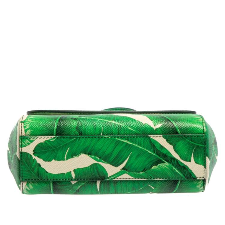 Pre Owned Dolce & Gabbana Banana Leaf Print Leather Small Miss Sicily Top Handle Bag