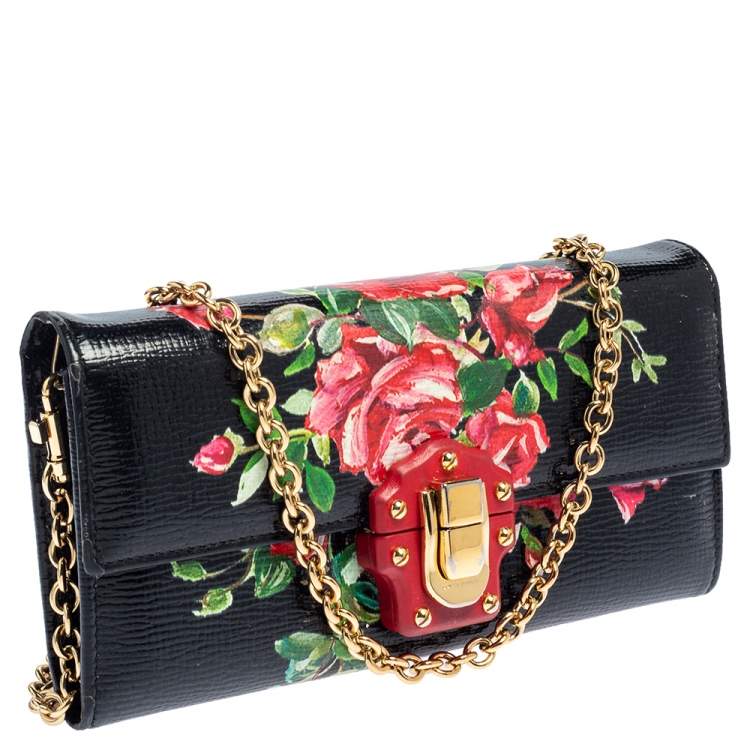 Pre Owned Dolce & Gabbana Multicolor Floral Print Leather Lucia Wallet on Chain