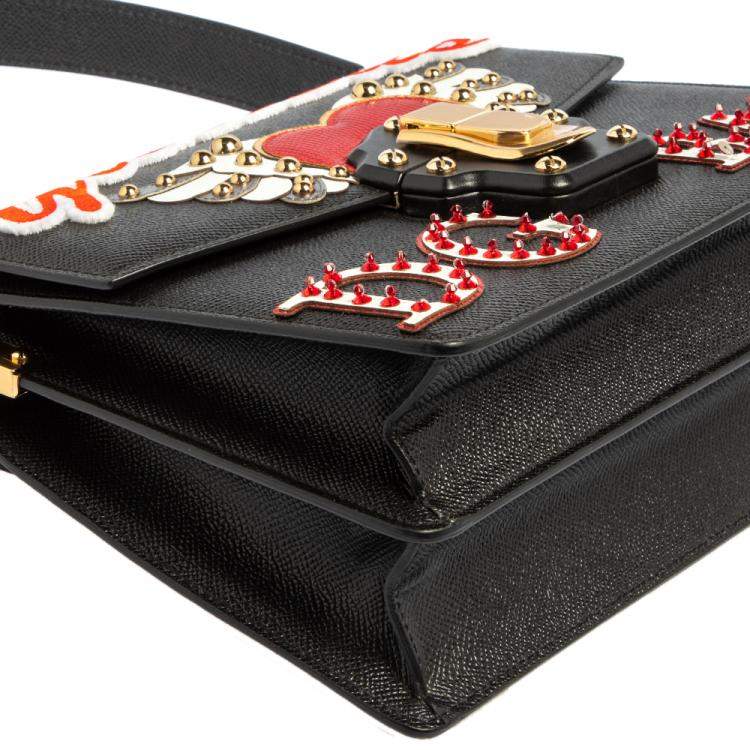 Pre Owned Dolce & Gabbana Black Leather Lucia Embellished Shoulder Bag    