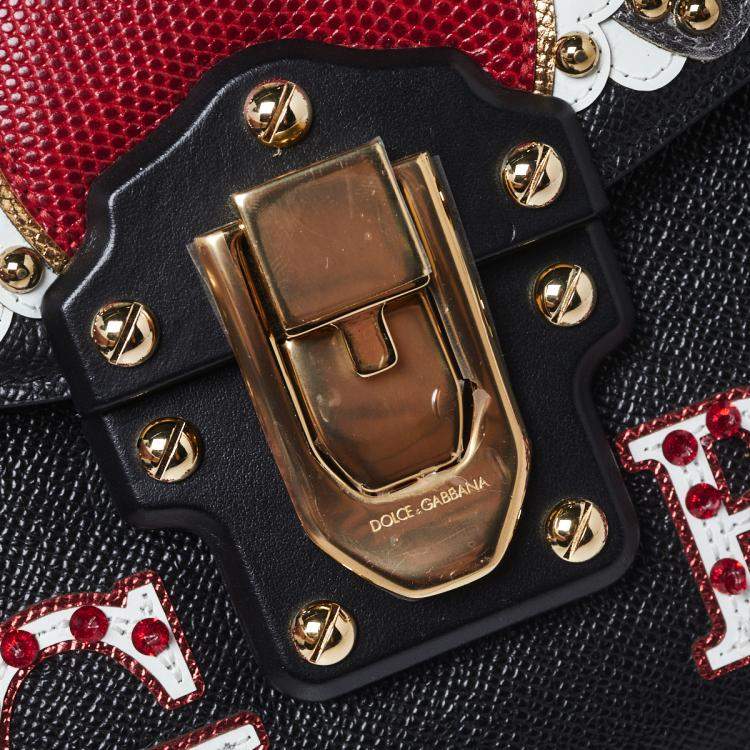 Pre Owned Dolce & Gabbana Black Leather Lucia Embellished Shoulder Bag    