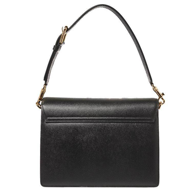 Pre Owned Dolce & Gabbana Black Leather Lucia Embellished Shoulder Bag    