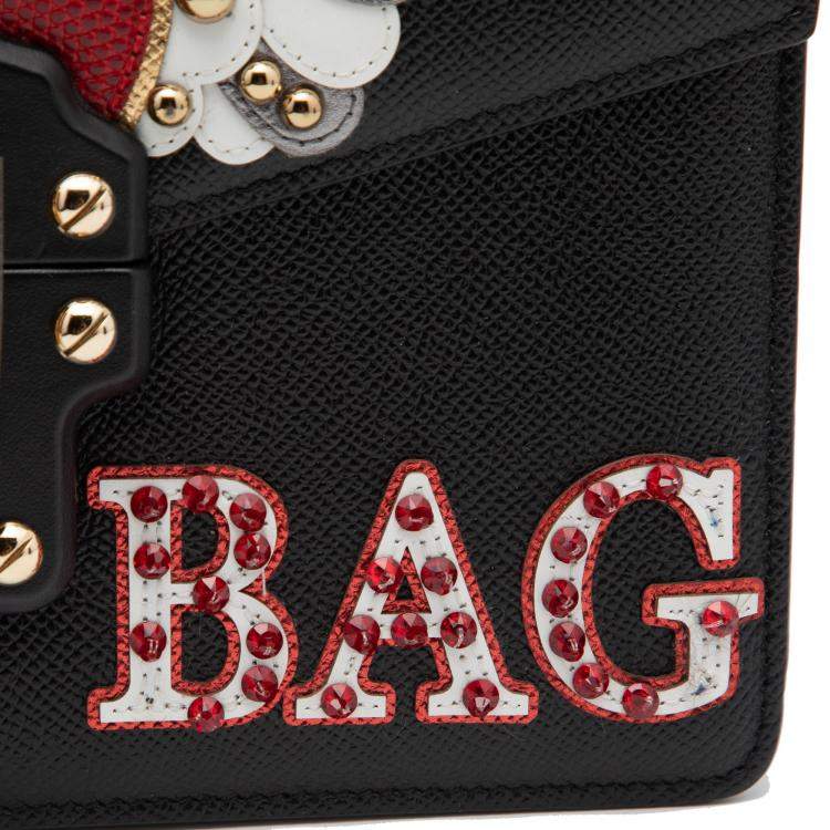 Pre Owned Dolce & Gabbana Black Leather Lucia Embellished Shoulder Bag    