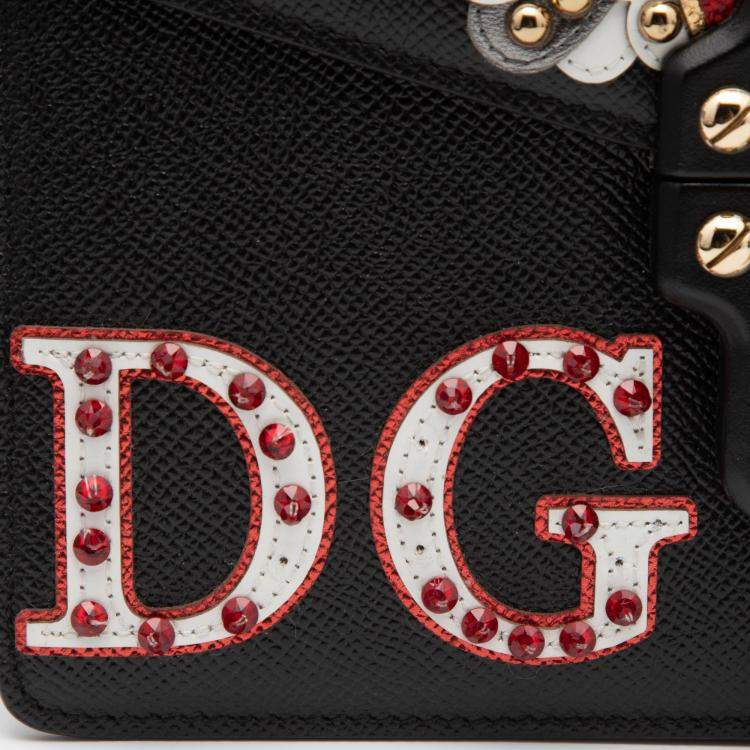 Pre Owned Dolce & Gabbana Black Leather Lucia Embellished Shoulder Bag    