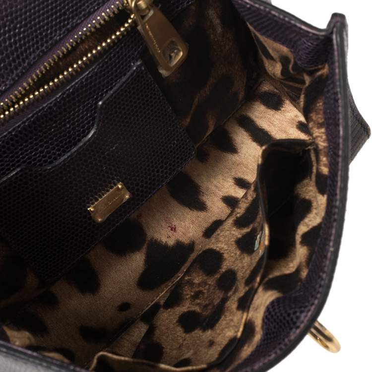 Pre Owned Dolce & Gabbana Plum Lizard Embossed Leather Miss Monica Shoulder Bag