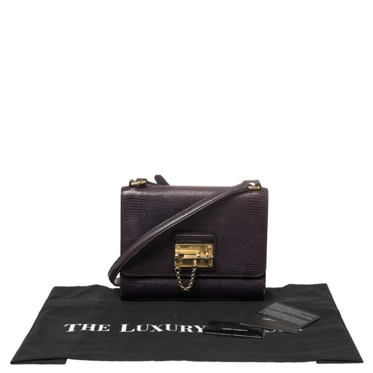 Pre Owned Dolce & Gabbana Plum Lizard Embossed Leather Miss Monica Shoulder Bag
