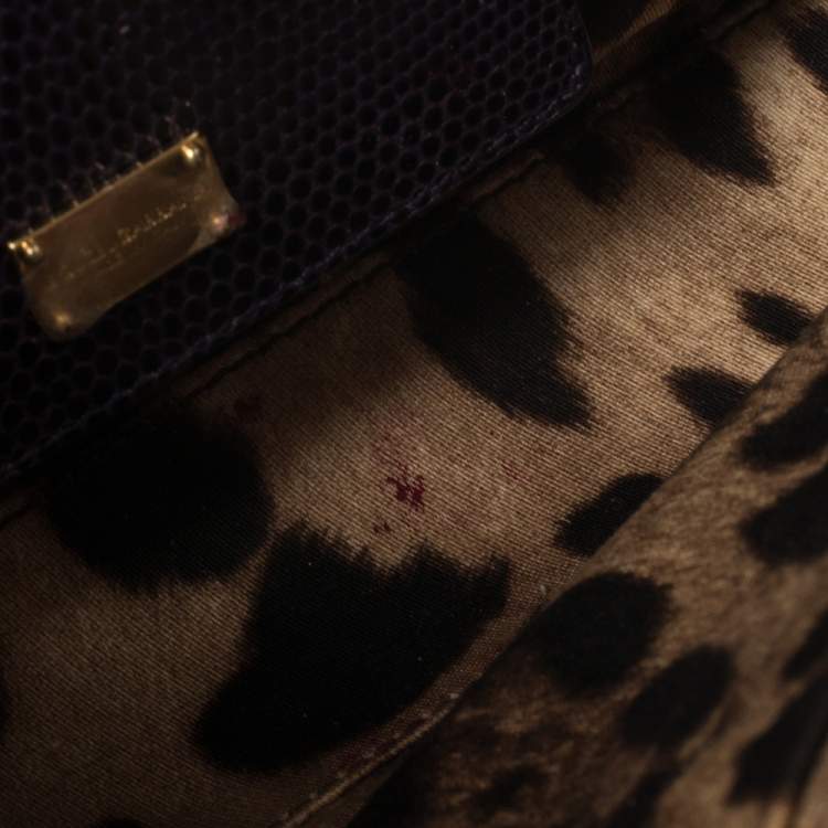 Pre Owned Dolce & Gabbana Plum Lizard Embossed Leather Miss Monica Shoulder Bag