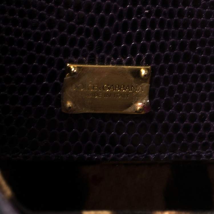 Pre Owned Dolce & Gabbana Plum Lizard Embossed Leather Miss Monica Shoulder Bag