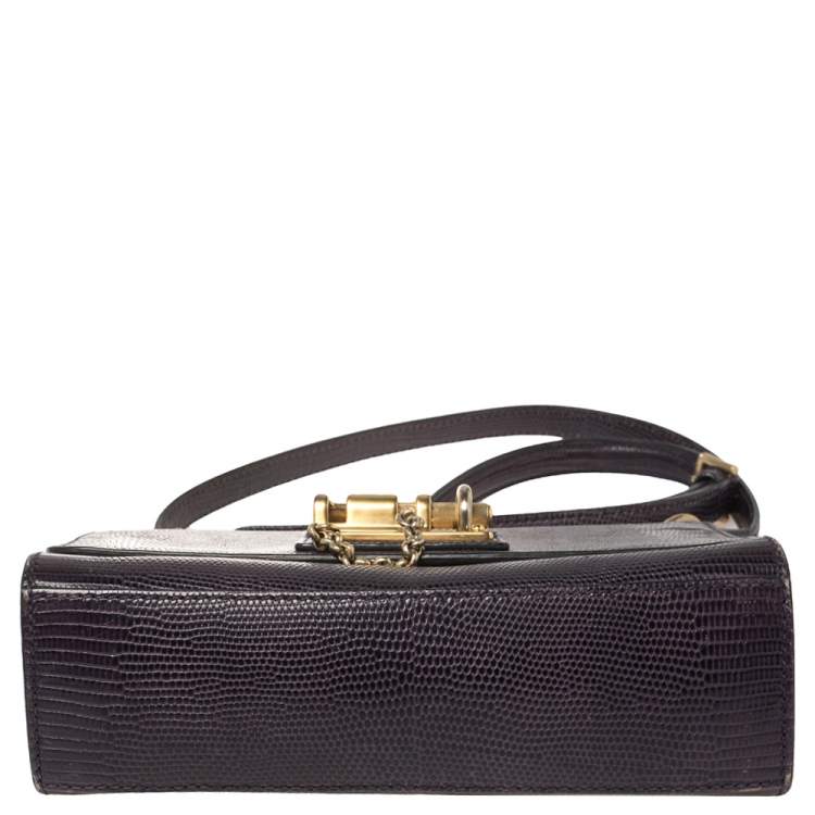 Pre Owned Dolce & Gabbana Plum Lizard Embossed Leather Miss Monica Shoulder Bag