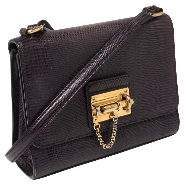 Pre Owned Dolce & Gabbana Plum Lizard Embossed Leather Miss Monica Shoulder Bag