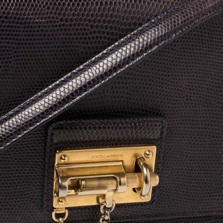 Pre Owned Dolce & Gabbana Plum Lizard Embossed Leather Miss Monica Shoulder Bag