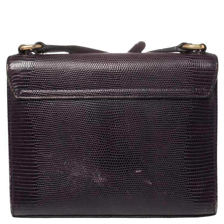 Pre Owned Dolce & Gabbana Plum Lizard Embossed Leather Miss Monica Shoulder Bag