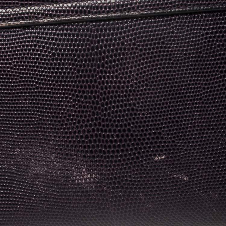 Pre Owned Dolce & Gabbana Plum Lizard Embossed Leather Miss Monica Shoulder Bag