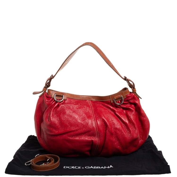 Pre Owned Dolce & Gabbana Red Shimmery Glossy Leather Miss Fluid Hobo