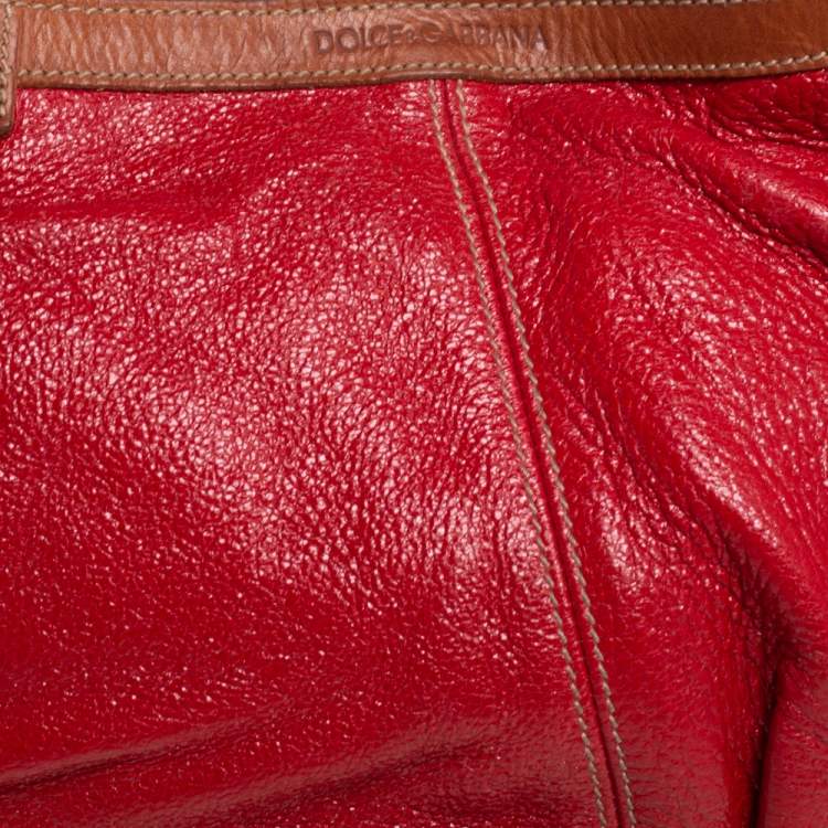 Pre Owned Dolce & Gabbana Red Shimmery Glossy Leather Miss Fluid Hobo