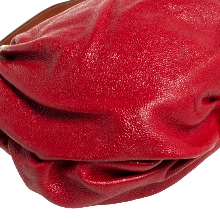 Pre Owned Dolce & Gabbana Red Shimmery Glossy Leather Miss Fluid Hobo