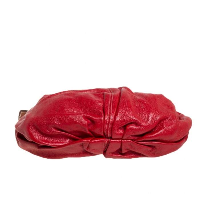 Pre Owned Dolce & Gabbana Red Shimmery Glossy Leather Miss Fluid Hobo