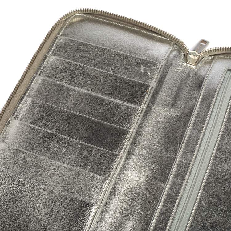 Pre Owned Dolce & Gabbana Silver Python Embossed Leather Zip Around Wallet