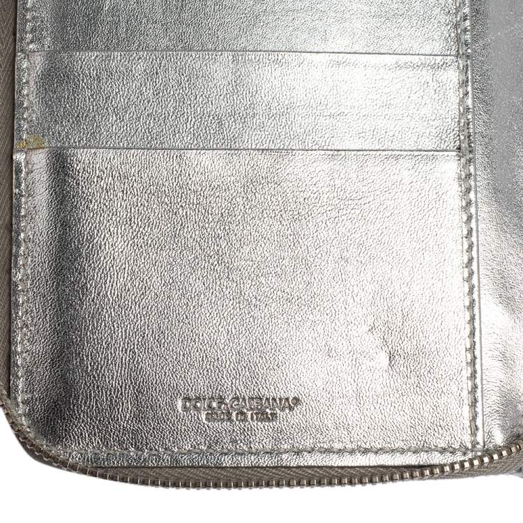 Pre Owned Dolce & Gabbana Silver Python Embossed Leather Zip Around Wallet