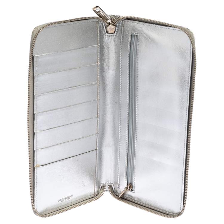 Pre Owned Dolce & Gabbana Silver Python Embossed Leather Zip Around Wallet