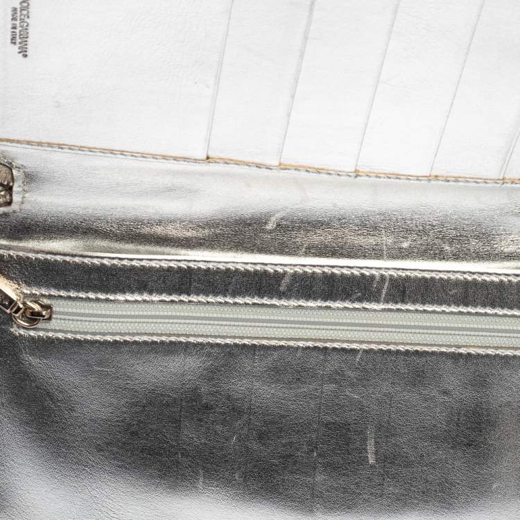 Pre Owned Dolce & Gabbana Silver Python Embossed Leather Zip Around Wallet